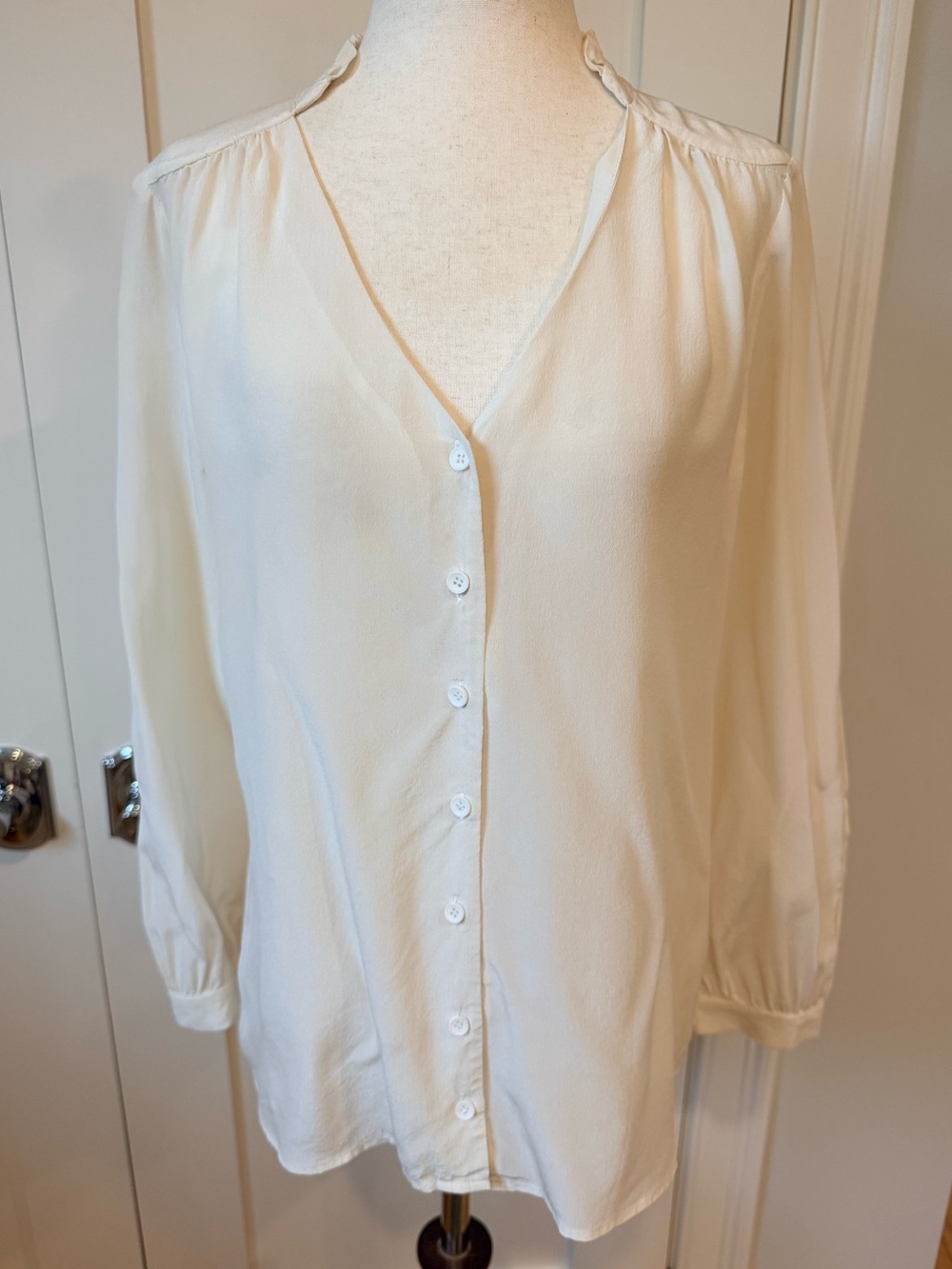 ba&sh Silk Cream Button-Front V-Neck Blouse
